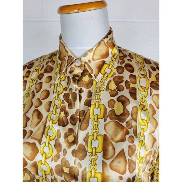 Vtg Starington by Charlotte Womens Leopard Gold Chain Print Silk Blouse Sz 8 - Picture 6 of 10